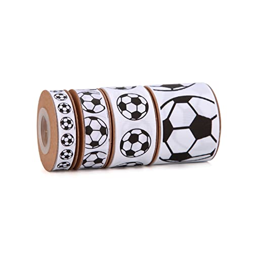 Meseey 4 Rollen insgesamt 20 Meter schwarzes und weißes Satinband-Druck, Fußballband, bedrucktes Fußballband, für Bastelarbeiten, Geschenkverpackungen, Hochzeitsparty-Dekoration von Meseey