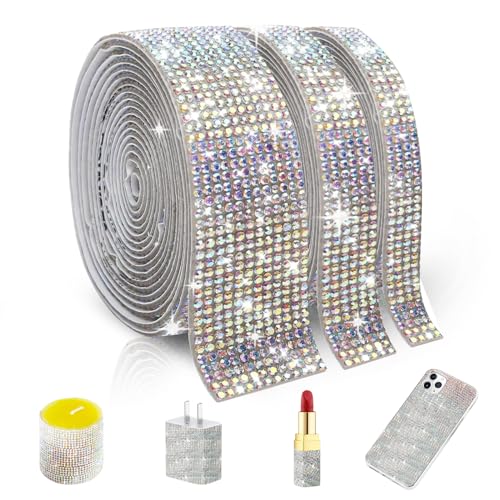 Mesen 3 Rollen strassband selbstklebend, Selbstklebende Kristall Strass Aufkleber, Strassband zum aufnähen glitzerband Strassband glitzersteine Diy Event Auto Telefon Dekoration von Mesen