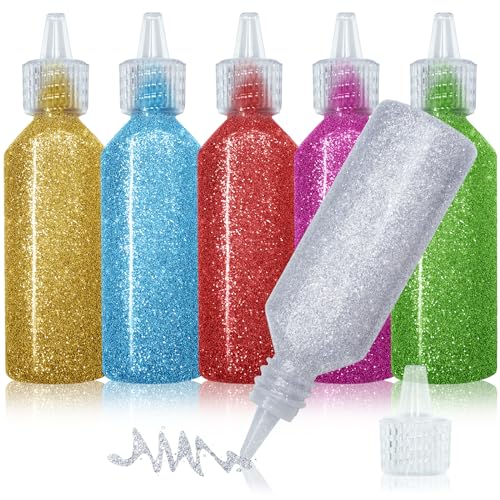 Mesen 6 Stück Glitter Glue Original, 20ml Glitzerkleber zum Basteln für Karten Papier, Dekorieren und kreativen Gestalten in Tube mit feiner Dosierspitze, DIY-Kunst- und Handwerks-Glitzerstifte von Mesen