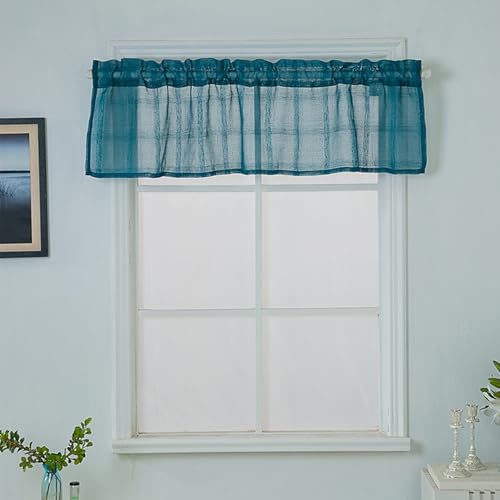 Gardine Schlafzimmer Kurz, Blau Grün Einfarbig gestreift Kurzgardine Kurzvorhang Trennvorhang Modern Wohnzimmer Balkontür, Polyester, B74 x H61 cm von Mesnt