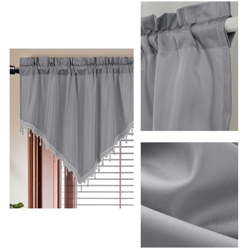 Gardine Vorhang Kurz, Grau Dreieck einfarbig mit Quaste Kurzgardine Kurzvorhang Trennvorhang Modern Wohnzimmer Balkontür, Polyester, B130 x H60 cm von Mesnt