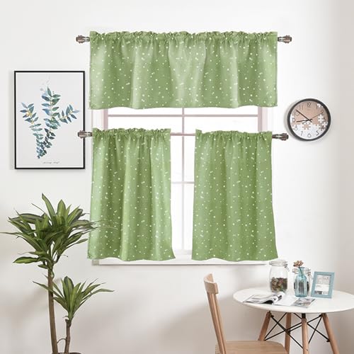 Kurze Fenstervorhänge, Grün Stern Kurzgardine Kurzvorhang Trennvorhang Modern Wohnzimmer Balkontür, Polyester, B132 x H46 cm von Mesnt