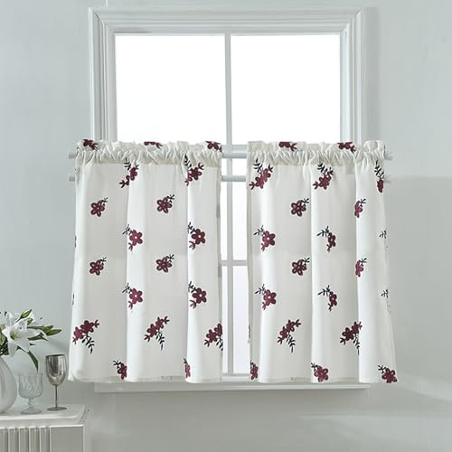 Kurzstores Gardinen Vorhänge, Beige Weiß Blumen Stickerei Kurzgardine Kurzvorhang Trennvorhang Modern Wohnzimmer Balkontür, Polyester, B130 x H41 cm von Mesnt