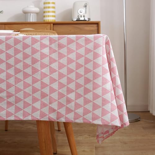 Mesnt Dining Table Tablecloth, Polyester Triangle Plaid PatternTable Cover for Party Picnic Dinner Decor, Pink, Style 2, 55 x 79 Inches von Mesnt