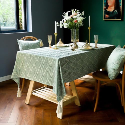 Mesnt Tablecloths Rectangular, Polyester Herringbone Wavy Stripes PatternDecorative Fabric Table Cover for Kitchen Dinning Tabletop, Green, 53 x 87 Inches von Mesnt