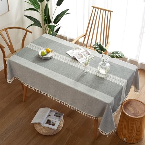 Mesnt Tischtücher Quadratisch, Polyester Baumwolle Flickwerk Tischtuch für Esszimmer, Garten, Party, Hochzeiten oder Haushalt, Grau, 140 x 140 cm von Mesnt