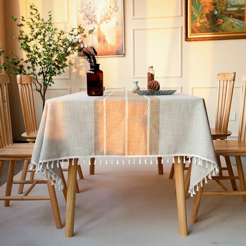 Mesnt Tischtücher Stoff, Polyester Einfaches Flickwerk Tischtuch für Esszimmer, Garten, Party, Hochzeiten oder Haushalt, Kaffeegrau, Stil8, 140 x 300 cm von Mesnt