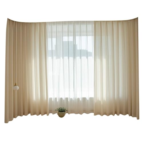 Mesnt Vorhänge Transparent, Einfarbige, Elegante Voile-Vorhänge für Schlafzimmer, Beige, 86 x 160 cm von Mesnt