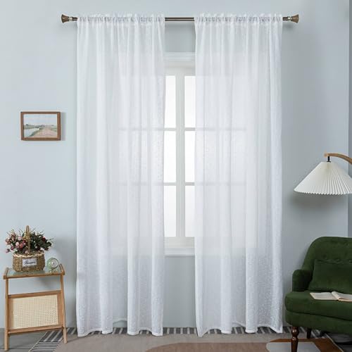 Mesnt Weisse Vorhänge Durchsichtig, Einfarbige Fenster-Voile-Vorhänge für Schlafzimmer, Weiß, 107 x 214 cm von Mesnt