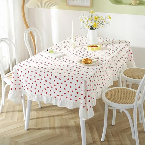 Tischdecke Küche Modern, Baumwolle Erdbeere Bedruckt mit Rüschen Tischtuch für Esszimmer, Garten, Party, Hochzeiten oder Haushalt, Rot, Stil 2, 140 x 180 cm von Mesnt