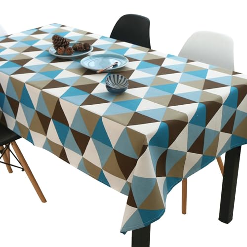 Tischdecke Küchentisch, Baumwolle Leinen Dreiecksgittermuster Tischtuch für Küche, Picknick, Tischdekoration, Blau, Blau, 100 x 160 cm von Mesnt