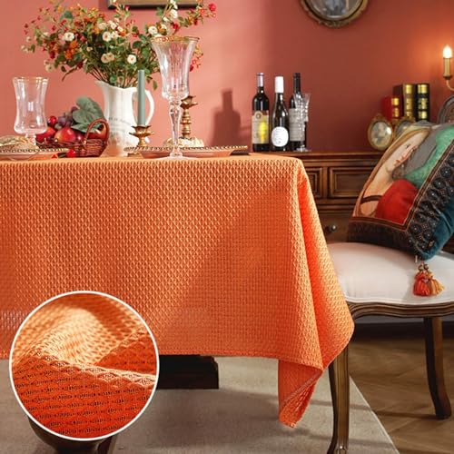 Tischtücher Hochzeit, Baumwolle Leinen Gestricktes Gitter mit Struktur Tischtuch für Esszimmer, Garten, Party, Hochzeiten oder Haushalt, Orange, Orange, 135 x 300 cm von Mesnt