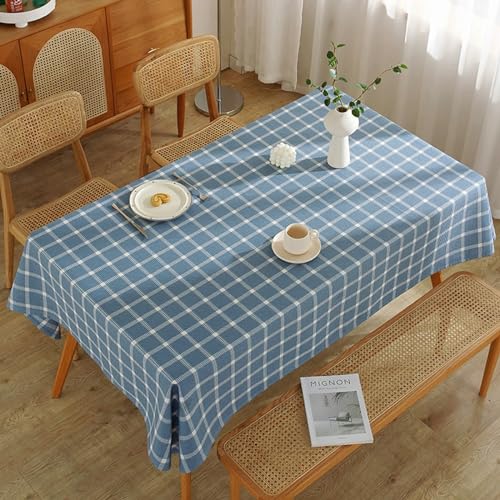 Tischwäsche Modern, Baumwolle Leinen Kariert Tischtuch für Esszimmer, Garten, Party, Hochzeiten oder Haushalt, Blau, Blau, 110 x 110 cm von Mesnt