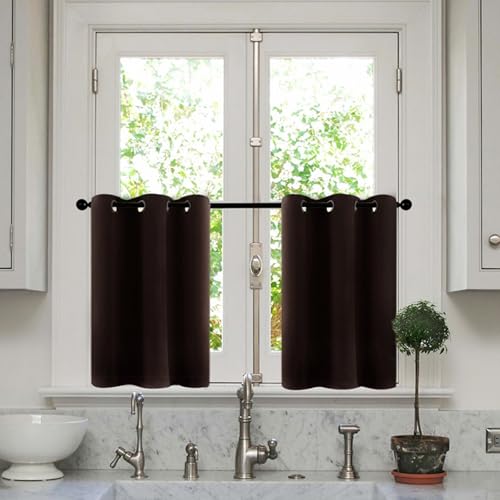 Verdunkelnde Vorhänge Kurz, Kaffee Doppelseitig einfarbig Kurzgardine Kurzvorhang Trennvorhang Modern Wohnzimmer Balkontür, Polyester, B107 x H137 cm von Mesnt