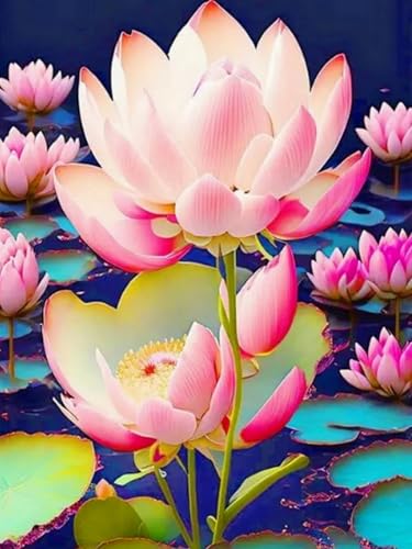 Mesribandy 5D Diamond Painting Kits Lotus DIY Diamant Leinwand Kristall Strass Painting nach Zahlen für Kinder Erwachsene Dekorationen 40x50 cm von Mesribandy