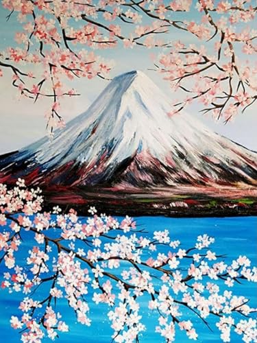 Mesribandy 5D Diamond Painting Kits Sakura-Berg Fuji DIY Diamant Leinwand Kristall Strass Painting nach Zahlen für Kinder Erwachsene Dekorationen 40x50 cm von Mesribandy