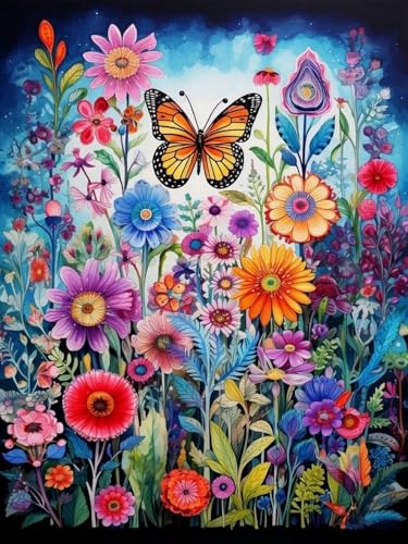 Mesribandy 5D Diamond Painting Kits Schmetterling auf Blumenstrauch DIY Diamant Leinwand Kristall Strass Painting nach Zahlen für Kinder Erwachsene Dekorationen 40x50 cm von Mesribandy