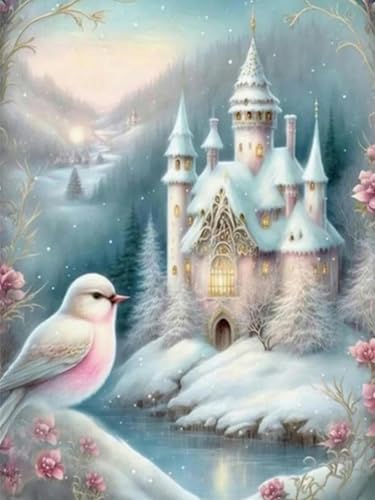 Mesribandy 5D Diamond Painting Kits Schneeflocken-Vogelschloss DIY Diamant Leinwand Kristall Strass Painting nach Zahlen für Kinder Erwachsene Dekorationen 40x50 cm von Mesribandy