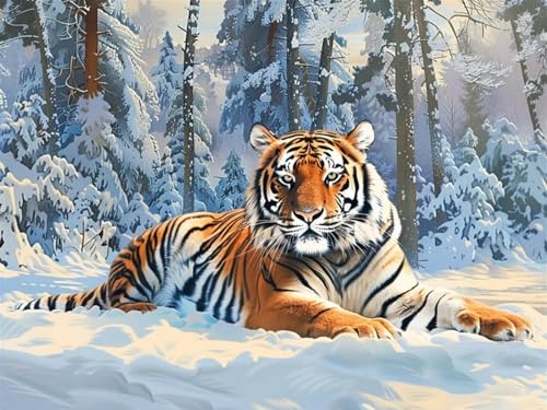 Mesribandy 5D Diamond Painting Kits Schneewittchen und der Tiger DIY Diamant Leinwand Kristall Strass Painting nach Zahlen für Kinder Erwachsene Dekorationen 40x50 cm von Mesribandy