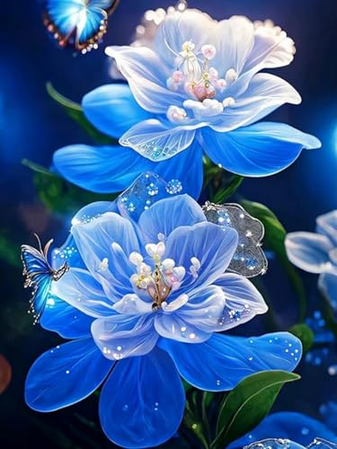 Mesribandy 5D Diamond Painting Kits blaue Blumen DIY Diamant Leinwand Kristall Strass Painting nach Zahlen für Kinder Erwachsene Dekorationen 50x70 cm von Mesribandy