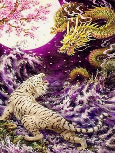 Mesribandy Kreuzstich Stickpackung tierischer Drache Tiger 11CT Vorgedruckt Kreuzstich Set DIY Starter Stickbild Handwer Geschenk Heimdekoration 40x50 cm von Mesribandy