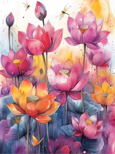 Mesribandy Vorgedruckt Kreuzstich Stickpackungen 11CT Sticken Set Erwachsene Kreuzstich Farbe Lotus Stickbilder für Anfänger Home Decor 50x70 cm von Mesribandy