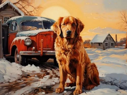 Mesribandy Vorgedruckt Kreuzstich Stickpackungen Golden Retriever Pickup 11CT Sticken Set Erwachsene Kreuzstich, Stickbilder für Anfänger Home Decor 40x50 cm von Mesribandy