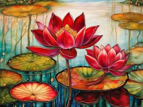 Mesribandy Vorgedruckt Kreuzstich Stickpackungen roter Lotus 11CT Sticken Set Erwachsene Kreuzstich, Stickbilder für Anfänger Home Decor 50x70 cm von Mesribandy