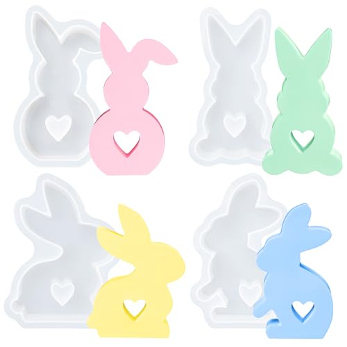 4 Stück Silikonform Ostern, Silikonform Hase, 3D Osterhase Deko, Silikonformen Gießformen Ostern für DIY Osterdeko Handwerk, Gips, Sojawachs Kerzen von MestectPET