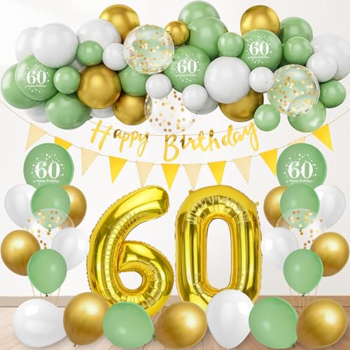 60 Geburtstag Dekorationen für Frauen Männer, Happy 60th Birthday Banner Topper Nummer 60 Folienballon, Geburtstagsballons für 60 Jahre Alt Geburtstag Party Dekoration von MestectPET