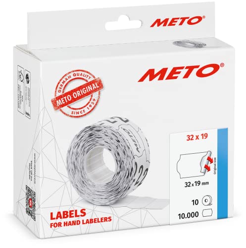 Meto Etiketten für Handauszeichner (32x19 mm, 2-zeilig, 10.000 Stück, weiß, permanent haftend, für METO, Contact, Sato, Avery, Tovel, Samark etc.) von Meto