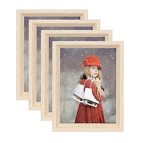 Metrekey Bilderrahmen 15x20 cm 4er Set Holz Holz Natur Vintage Glas Fotorahmen Portraitrahmen mit Halterung und Haken für Tischplatte und Wanddekoration… von Metrekey