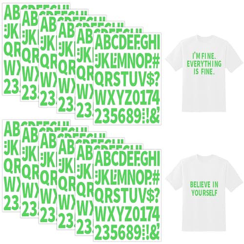 Buchstaben und Zahlen zum Aufbügeln für Kleidung, große 5,1 cm große Buchstaben zum Aufbügeln mit PU-Wärmeübertragung, Alphabet, selbstklebende Aufkleber für Stoff, T-Shirt, Jersey, Basteln, 12 Bögen von Metsyth