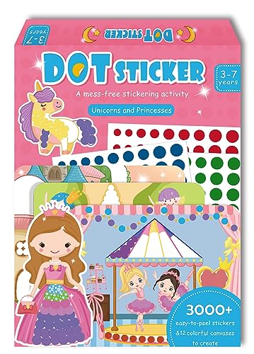 Metuu DIY Polka Dot Sticker Basteln, 12 Bilder mit Einhorn- und Prinzessinnen-Meerjungfrau-Motiven, keine Unordnung, Sticker-Kunst, Jungen und Mädchen im Alter von 3 bis 7 Jahren von Metuu