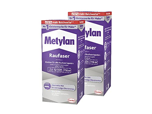 Metylan Raufaser, starker Tapetenkleister für Raufasertapete mit hoher Anfangsklebkraft, langlebiger & korrigierbarer Kleister mit Methylcellulose, 2x720g von Metylan
