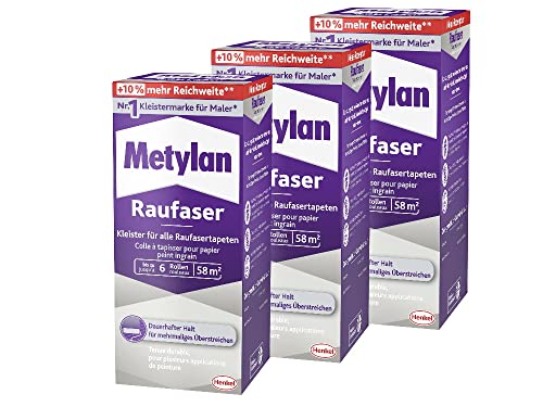 Metylan Raufaser, starker Tapetenkleister für Raufasertapete mit hoher Anfangsklebkraft, langlebiger & korrigierbarer Kleister mit Methylcellulose, 3x360g von Metylan