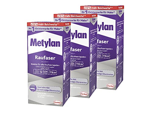 Metylan Raufaser, starker Tapetenkleister für Raufasertapete mit hoher Anfangsklebkraft, langlebiger & korrigierbarer Kleister mit Methylcellulose, 3x720g von Metylan