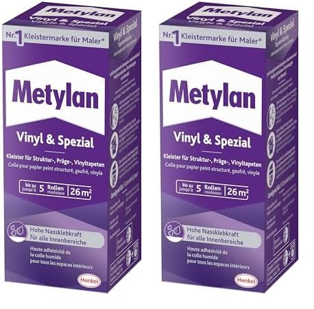 Metylan Vinyl und Spezial, Tapetenkleister für Struktur-, Präge-, und Vinyltapeten, optimale Anstrichstabilität und einfaches Ausrichten, Kleister mit hoher Ergiebigkeit, transparent, 1x180g von Metylan