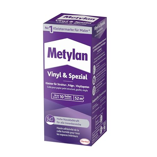 Metylan Vinyl & Spezial, starker Tapetenkleister in Pulverform für schwere Präge- und Vinyltapeten, leicht zu verarbeitender Kleister für den Innenbereich, transparent, 1x360g von Metylan