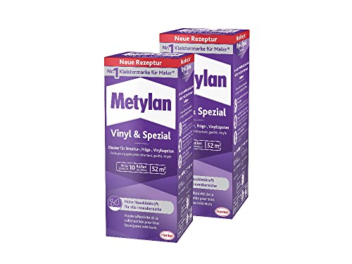 Metylan Vinyl und Spezial, Tapetenkleister für Struktur-, Präge-, und Vinyltapeten, optimale Anstrichstabilität und einfaches Ausrichten, Kleister mit hoher Ergiebigkeit, transparent, 2x360g von Metylan