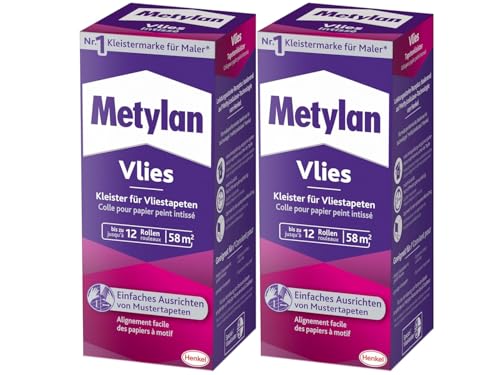 Metylan Vlies, Tapetenkleister für Vliestapeten mit glatter oder strukturierter Rückseite, einfach zu verwendender Tapetenkleister, Kleister mit hoher Ergiebigkeit, 2x360g von Metylan