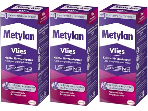 Metylan Vlies, Tapetenkleister für Vliestapeten mit glatter oder strukturierter Rückseite, einfach zu verwendender Tapetenkleister, Kleister mit hoher Ergiebigkeit, 3x360g von Metylan