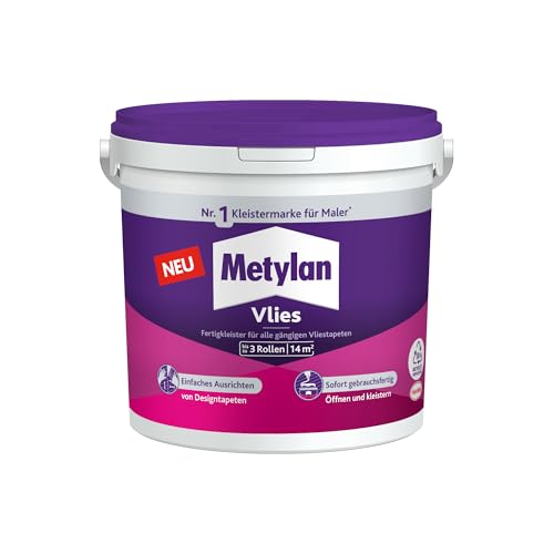 Metylan Vlies Fertigkleister, feuchtigkeitsbeständiger Tapetenkleister für Vliestapeten, Kleister zum einfachen Tapezieren, 1x3kg von Metylan