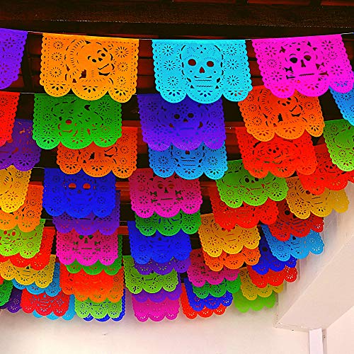 Dia de Los Muertos Großes Papierbanner, 5 Stück, Papel Picado Banner aus Seidenpapier, extra ausgefallen, WS200A von MexFabricSupplies