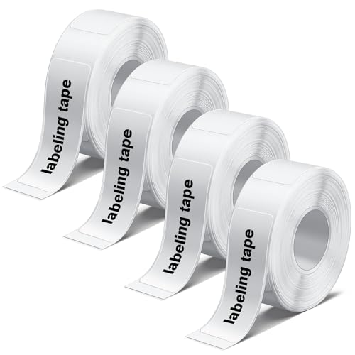 Mexgcom 4 Rollen Etikettenband, Adaptiertes Etikettendruckpapier, 14 x 40 MM Thermo-Etikettenband, Mehrzweck-Etikettierband, 180 Bänder/Rolle, Weiß, für Haus, Büro, Schule von Mexgcom