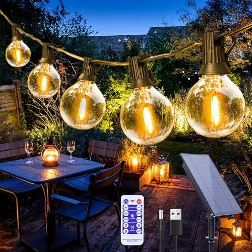 Mexllex LED Lichterkette Außen, 12M LED Solar Lichterkette Außen 30+1 G40 Glühbirnen Plastik, Wetterfest Bruchsicher Lichterketten für Außen & Innen, Garten, Terrasse, Partys von Mexllex