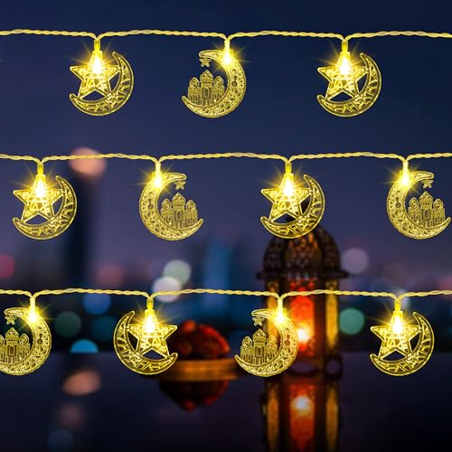 Mexllex Muslimische Ramadan-Lichterkette, 20 LED-Lichter in Stern- und Mondschlossform, Eid Mubarak-Lichterkette, Dekoration für Zuhause, Festival, Party, Schlafzimmer, Geburtstagsdekorationen von Mexllex