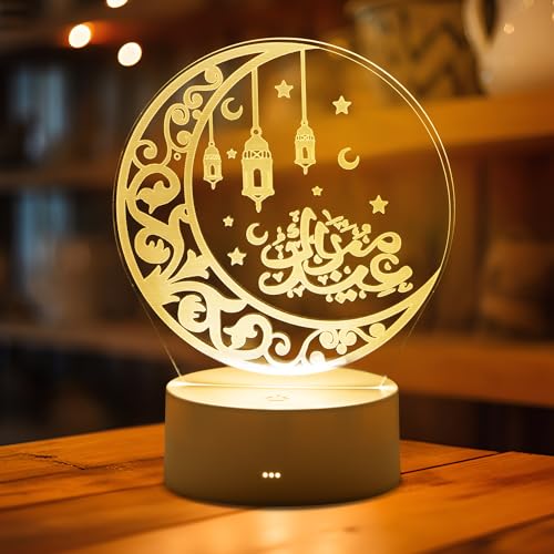 Mexllex Ramadan Dekoration 3D Mond Eid Mubarak Dekoration mit 3 Farben, Ramadan Laterne LED Ramazan Tischdeko,Muslim Ramadan Deko Für Festival Partys Zu Hause von Mexllex