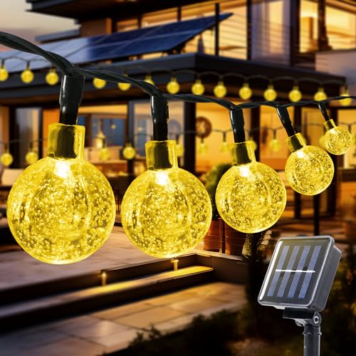 Mexllex Solar Lichterkette Aussen, 8M 50 LED 8 Modi Lichterkette Aussen Solar Solarlichterkette Aussen Wetterfest Kristall Kugeln, Solar Lichterkette Outdoor für Garten,Terrasse, Balkon,Partys von Mexllex