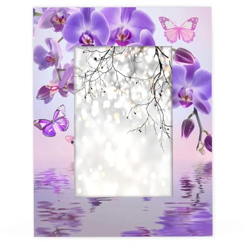 Mexpekil Bilderrahmen aus Holz, Orchidee, Blume, Schmetterling, 12,7 x 17,8 cm, Violett von Mexpekil